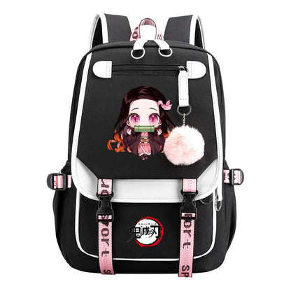 Cartoon Fashion Usb Youth Student Backpack Boy's And Girl's Leisure Ribbon Flip Backpack