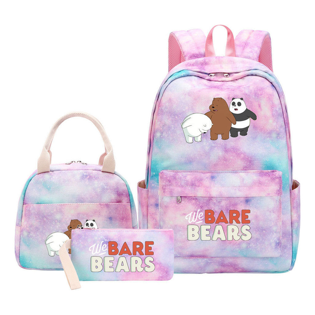 Cartoon Cute Three Bears Youth Student Girls School Bag Lunch Bag Three Piece Set Backpack Set