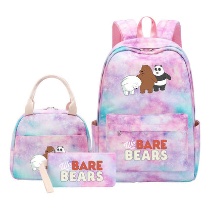 Cartoon Cute Three Bears Youth Student Girls School Bag Lunch Bag Three Piece Set Backpack Set