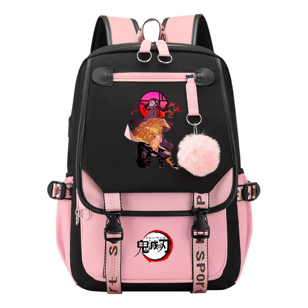 Comic Cartoon Fashion Usb Student Backpack Casual Woven Flap Backpack