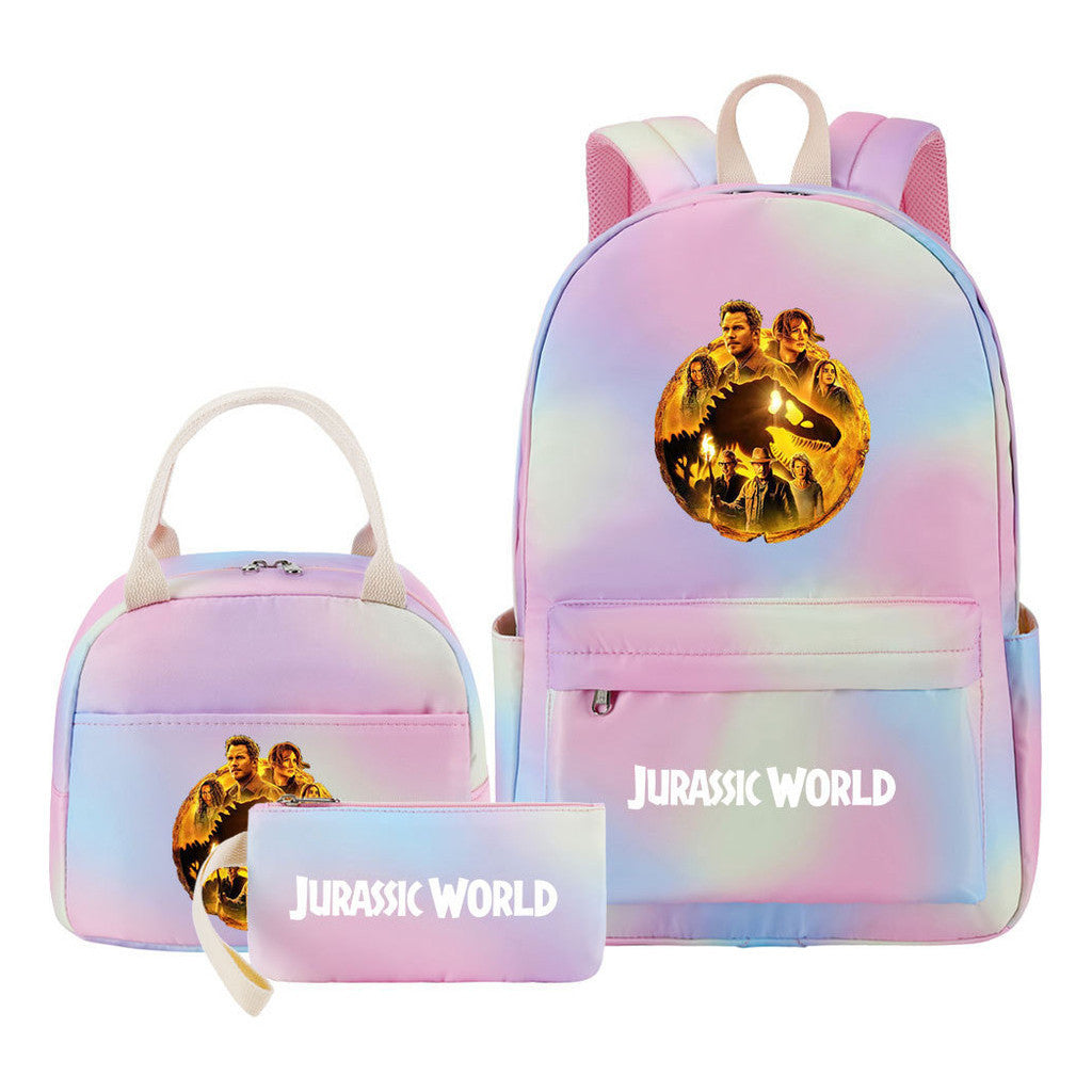 Jurassic Park Dinosaur Student School Bag Lunch Bag Three Piece Set Backpack Set