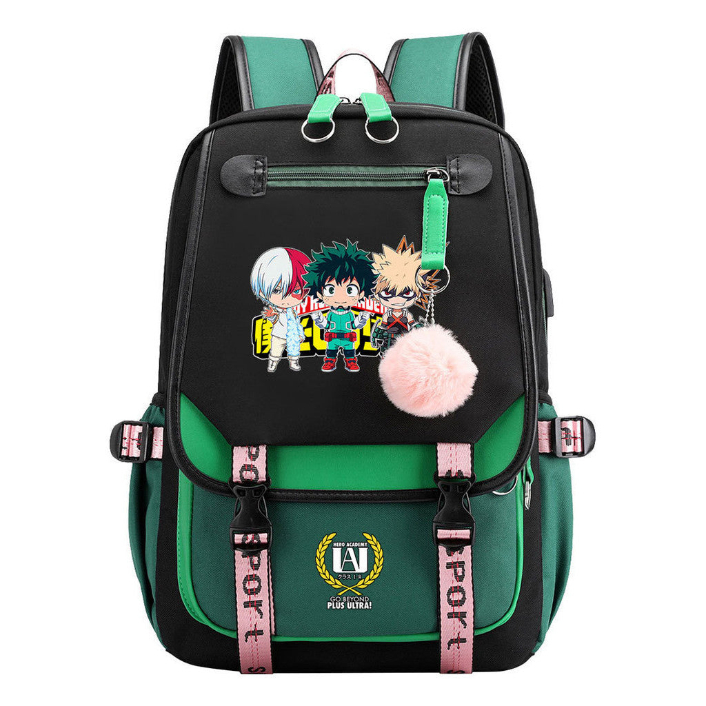 My Heroes Academy Usb Student Backpack, Casual Woven Strap Flip Back Backpack
