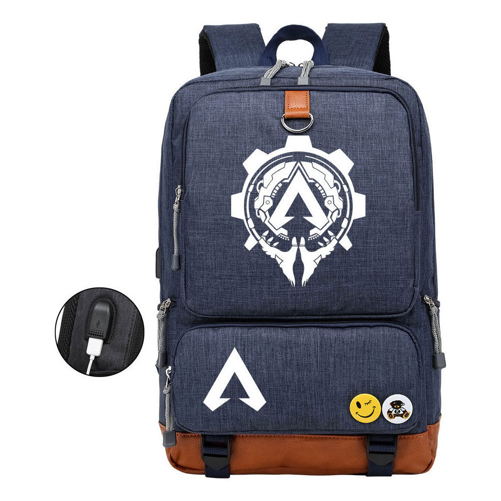 Apex Hero Print Usb Student Backpack For Leisure Travel Backpack