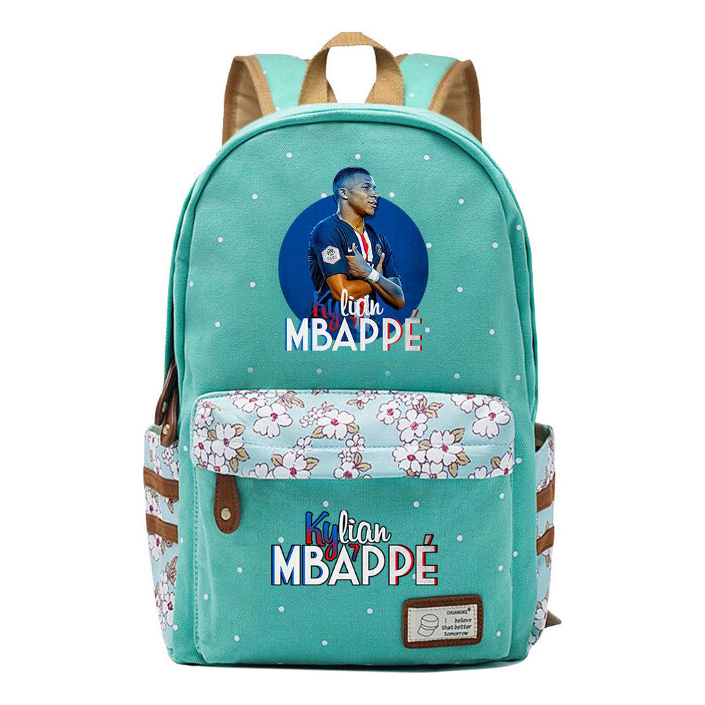 Football Star Mbappe Printed Teenage Girl Student Backpack, Fashionable And Casual Backpack