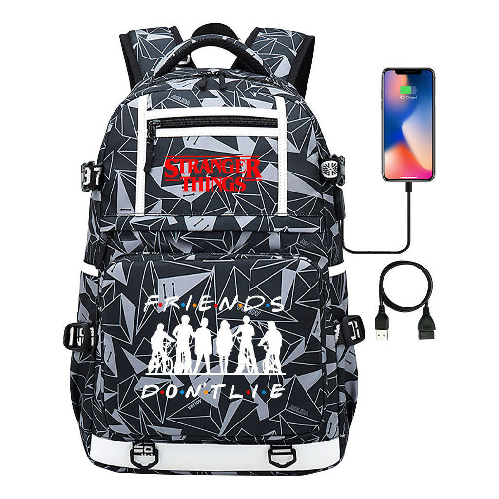 Strange Story Printed Usb Youth Student Backpack For Men And Women's Leisure Travel Backpack