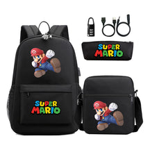 Super Mario Usb Password Lock Youth Student Backpack 3-piece Set For Men And Women Backpacks