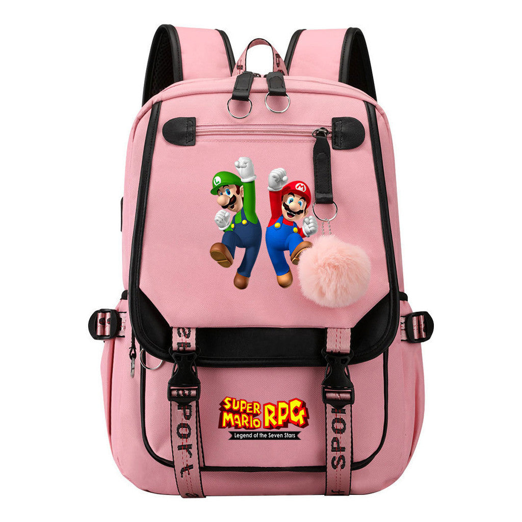 Printed Usb Youth Student Backpack For Men And Women With Casual Woven Strap Flap Backpack