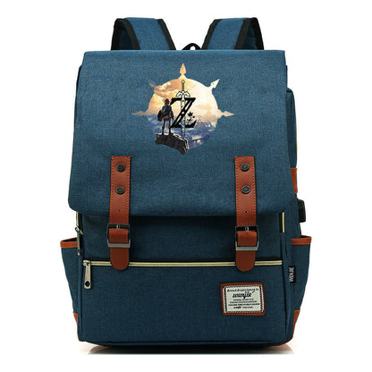 Game Tear Print Of The Kingdom Of Zelda Youth Primary And Secondary School Student Backpack Usb Men's And Women's Leisure Backpack