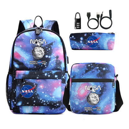 Fashionable Usb Password Lock Youth Student Backpack Three Piece Set Backpack