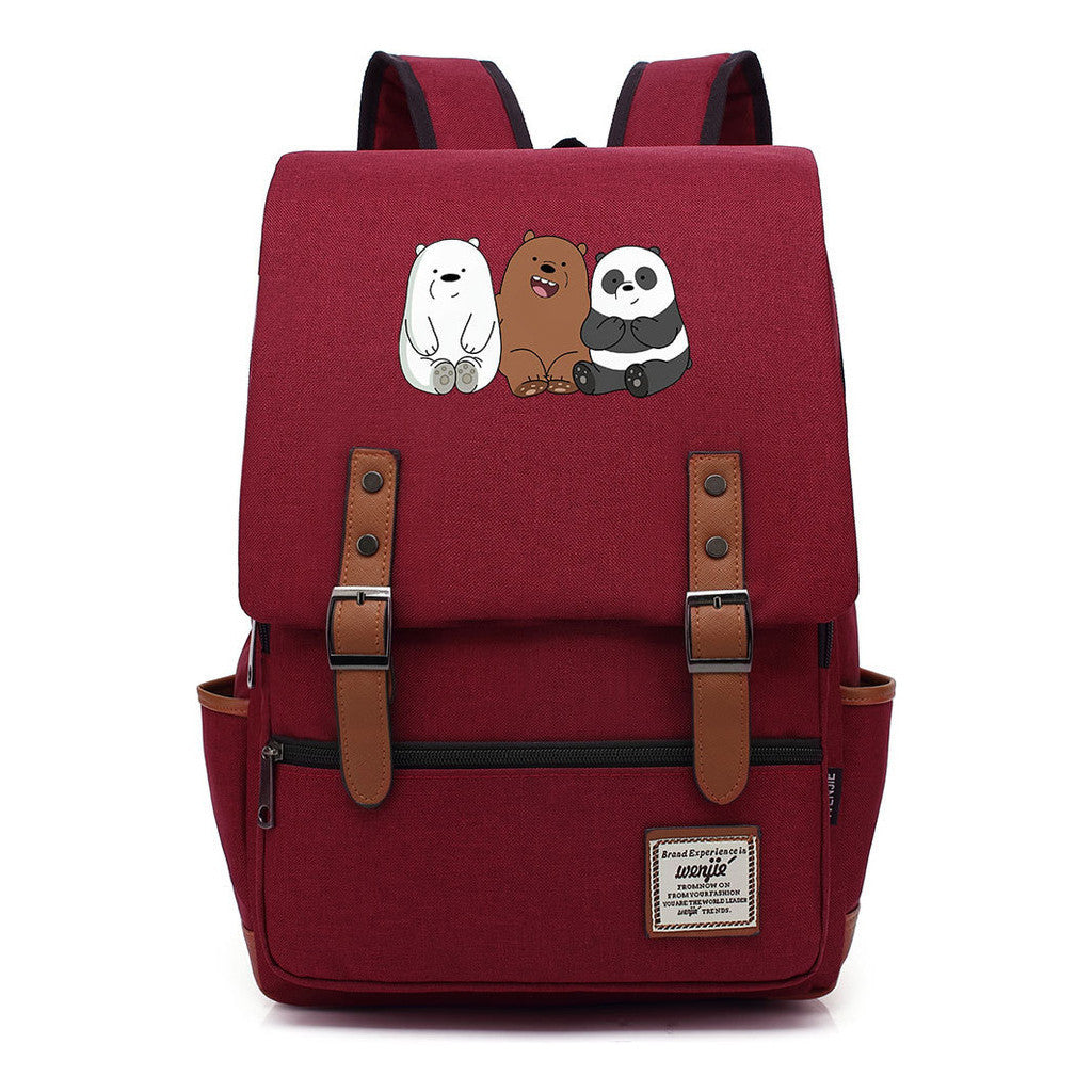 Cartoon Cute Three Bears Printed Youth School Bag For Men And Women Leisure Belt Buckle Classic Backpack