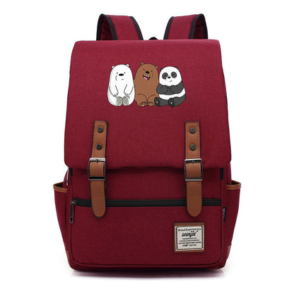 Cartoon Cute Three Bears Printed Youth School Bag For Men And Women Leisure Belt Buckle Classic Backpack