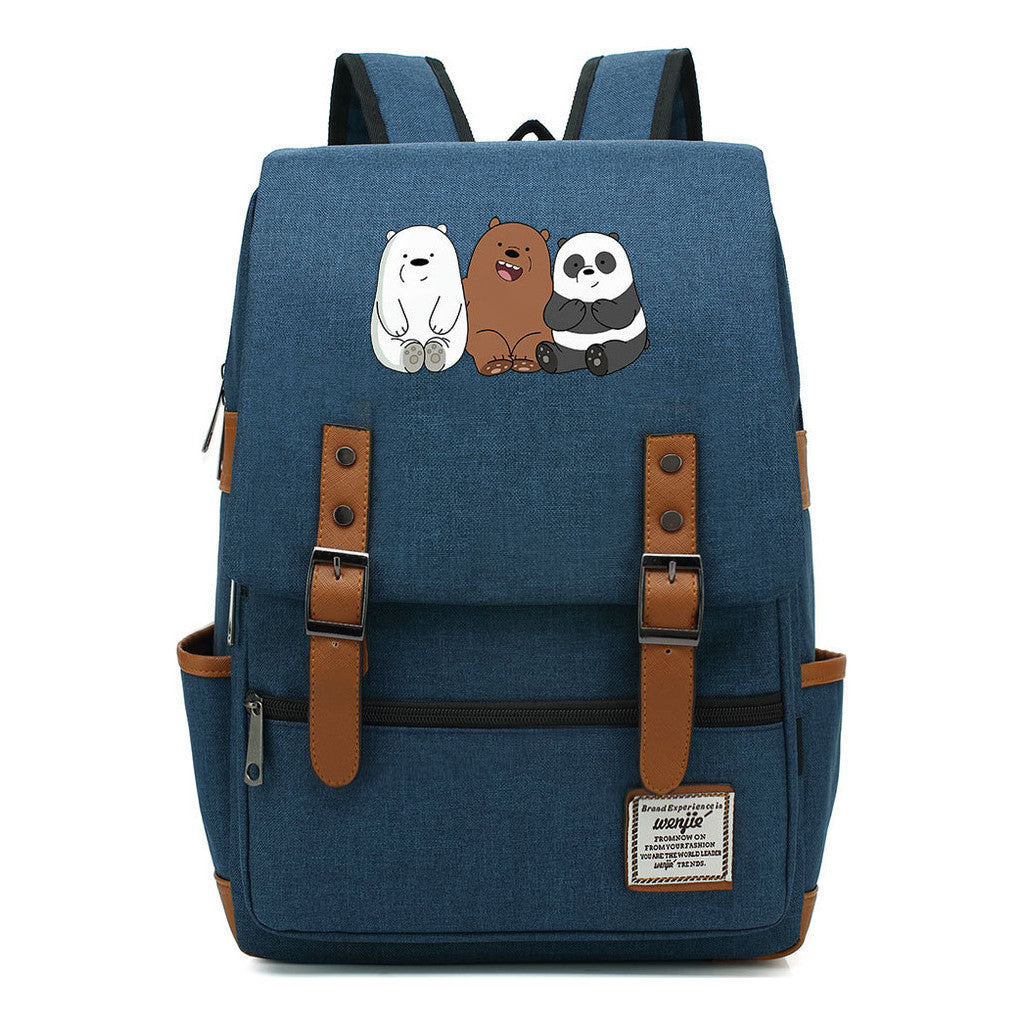 Cartoon Cute Three Bears Printed Youth School Bag For Men And Women Leisure Belt Buckle Classic Backpack