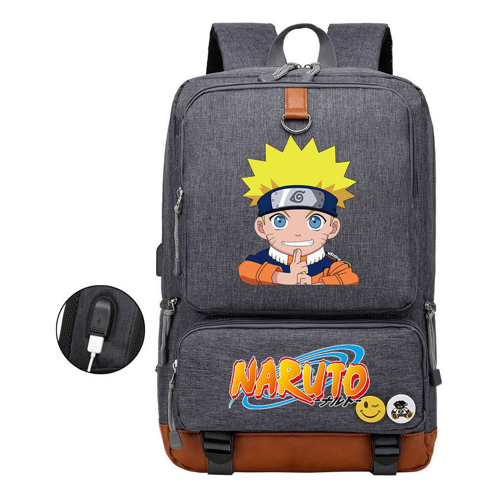 Naruto Print Usb Youth Backpack Leisure Travel Backpack
