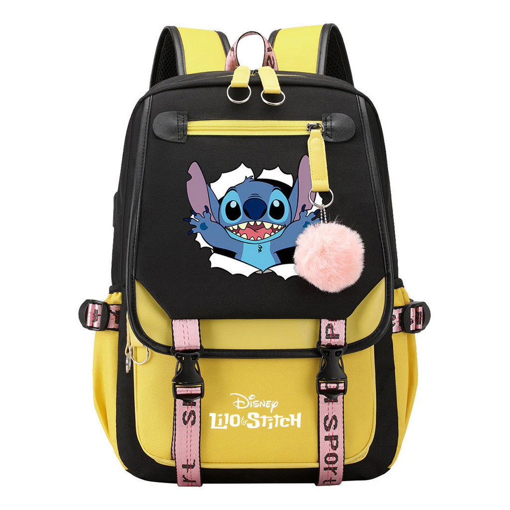Interstellar Baby Stitch Usb Backpack For Boys And Girls Casual Woven Strap Flip Backpack