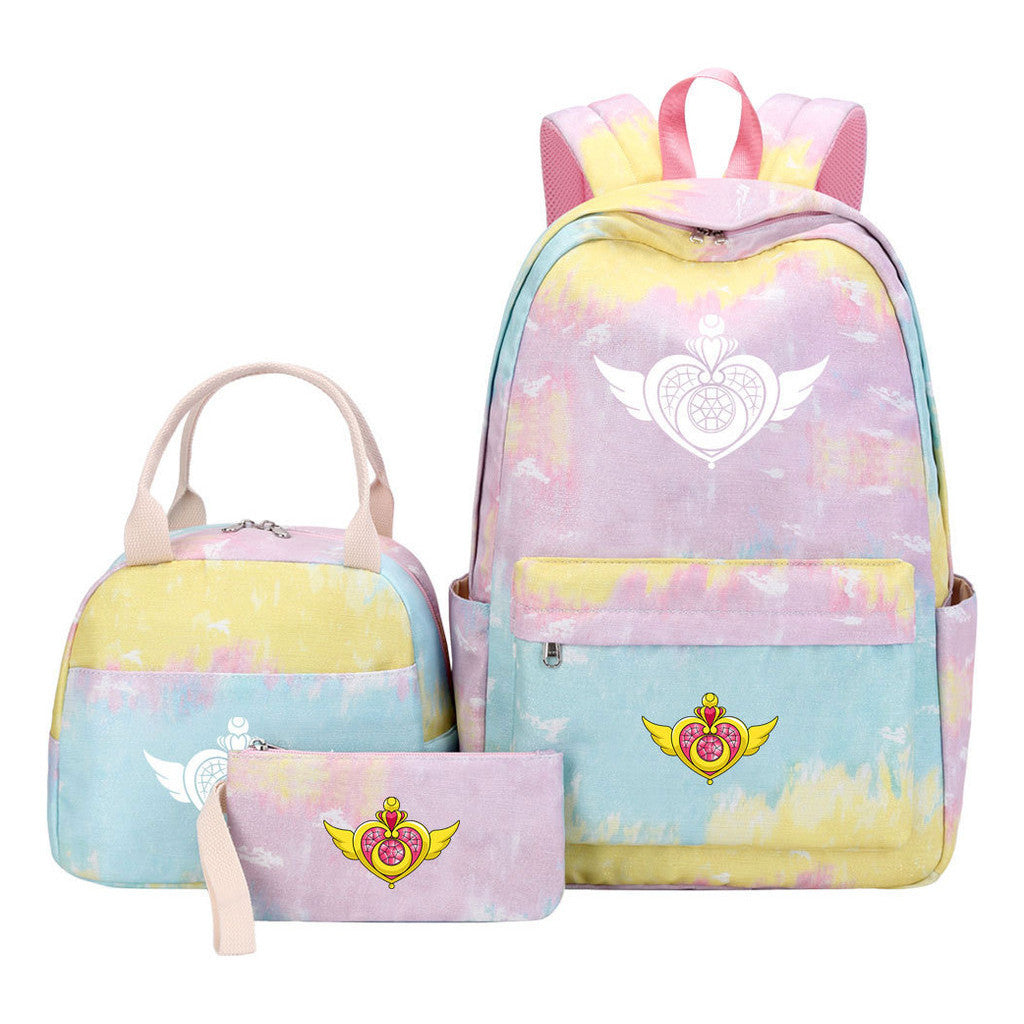 Beautiful Girl Warrior Teenage Girls Backpack Lunch Bag Three Piece Set With Backpack Cover
