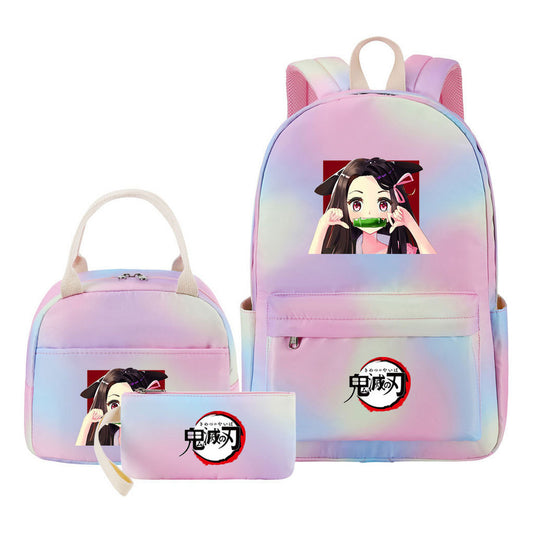 Cartoon Fashion Youth Student Girls School Bag Lunch Bag Three Piece Set Backpack