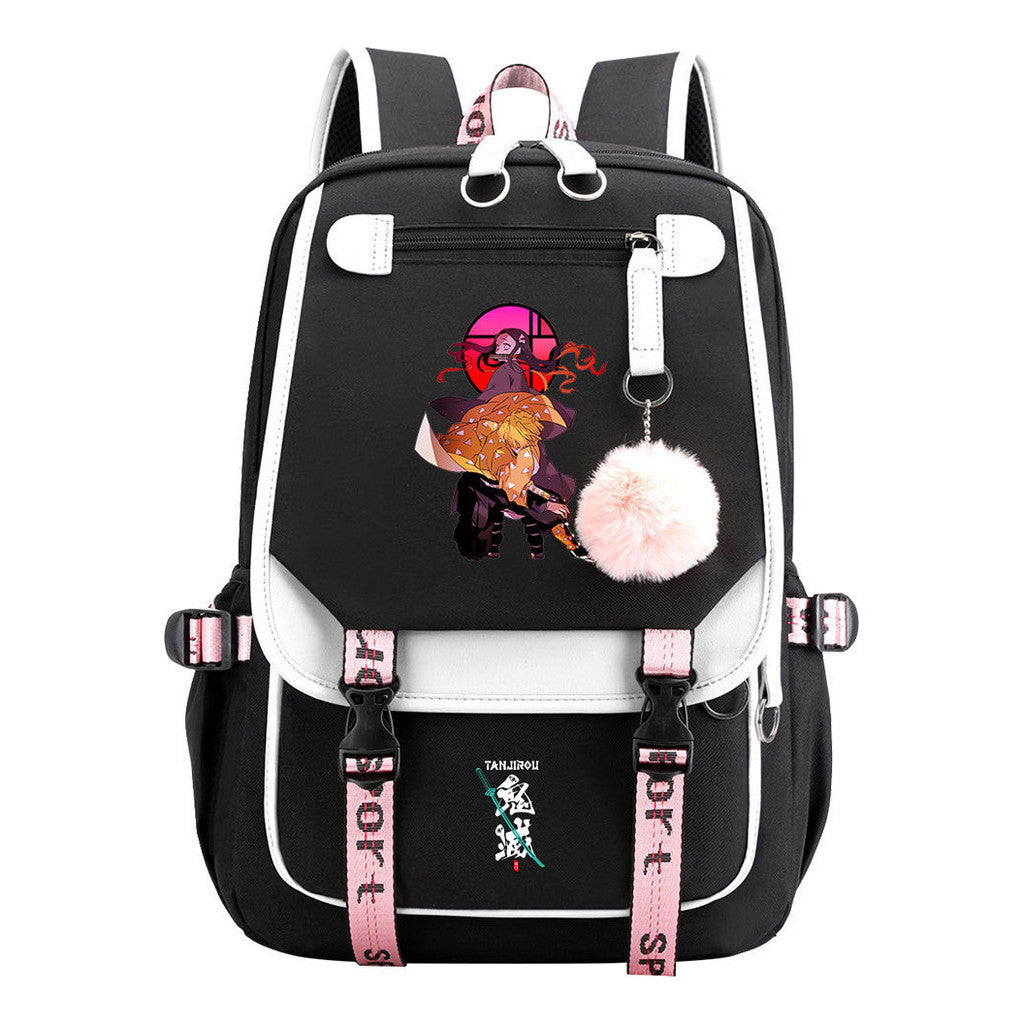 Cartoon Fashion Usb Youth School Bag For Boys And Girls Casual Ribbon Flip Backpack