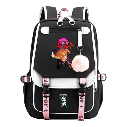 Cartoon Fashion Usb Youth School Bag For Boys And Girls Casual Ribbon Flip Backpack