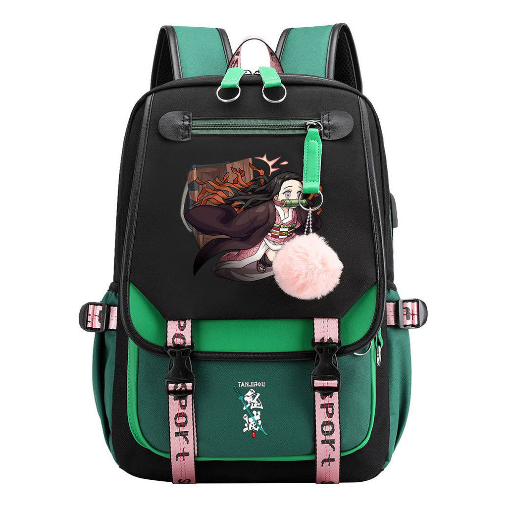 Cartoon Fashion Usb Youth School Bag For Boys And Girls Casual Ribbon Flip Backpack