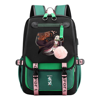 Cartoon Fashion Usb Youth School Bag For Boys And Girls Casual Ribbon Flip Backpack