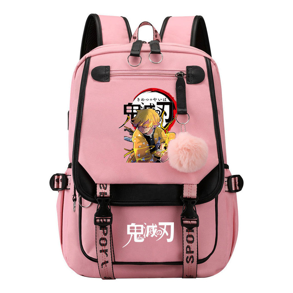 Cartoon Fashion Usb Youth School Bag For Boys And Girls Casual Ribbon Flip Backpack