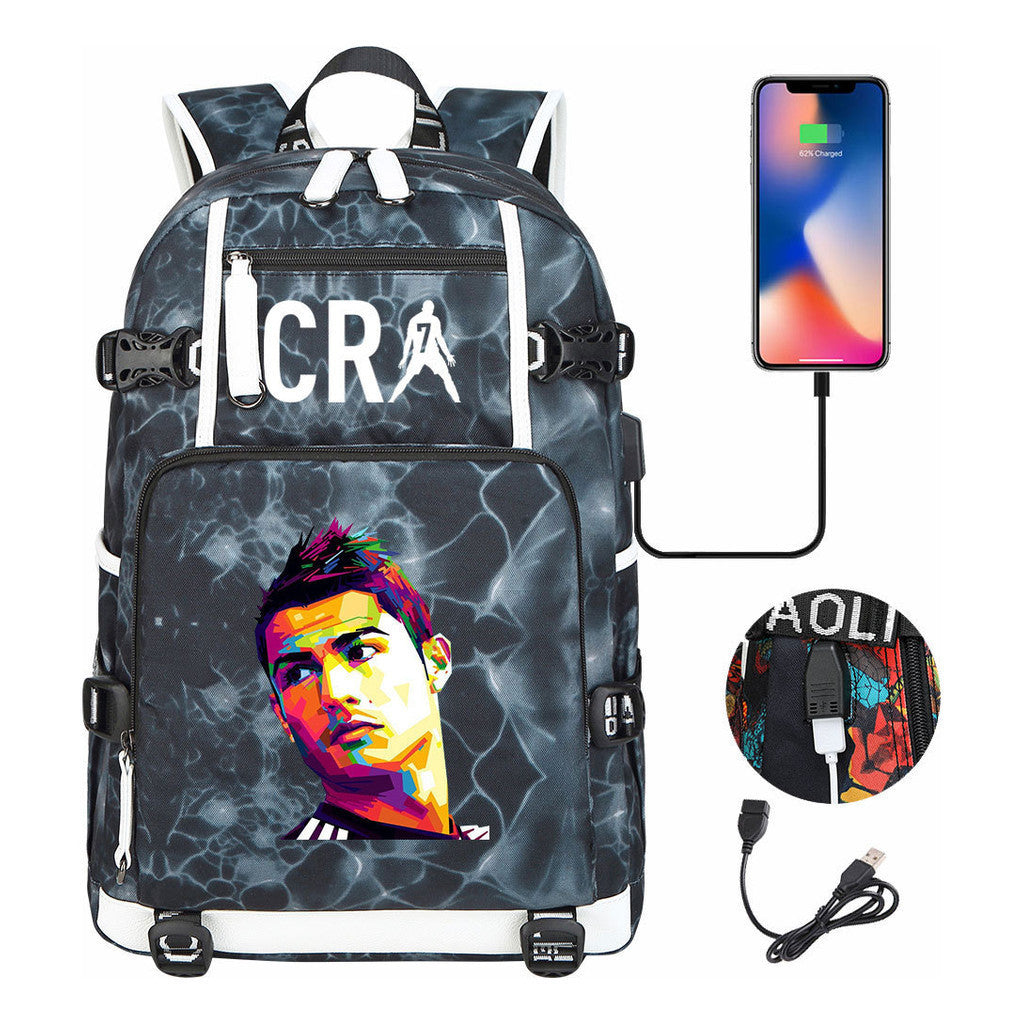 Football Star Cristiano Ronaldo Printed Youth Backpack, Backpack, Leisure Travel Backpack