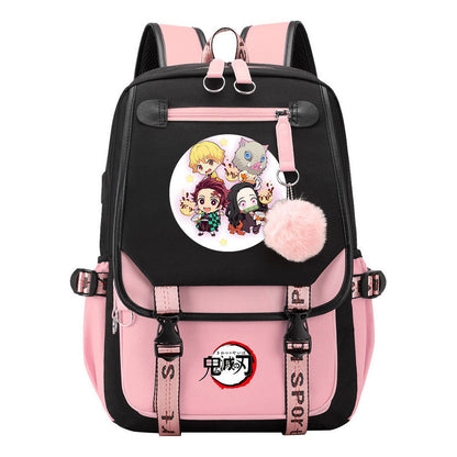Cartoon Fashion Usb Student Backpack With Casual Woven Strap Flip Back Backpack