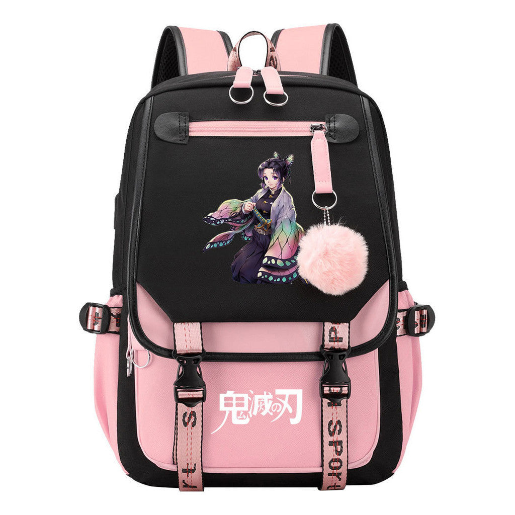 Cartoon Fashion Usb Youth School Bag For Boys And Girls Casual Ribbon Flip Backpack