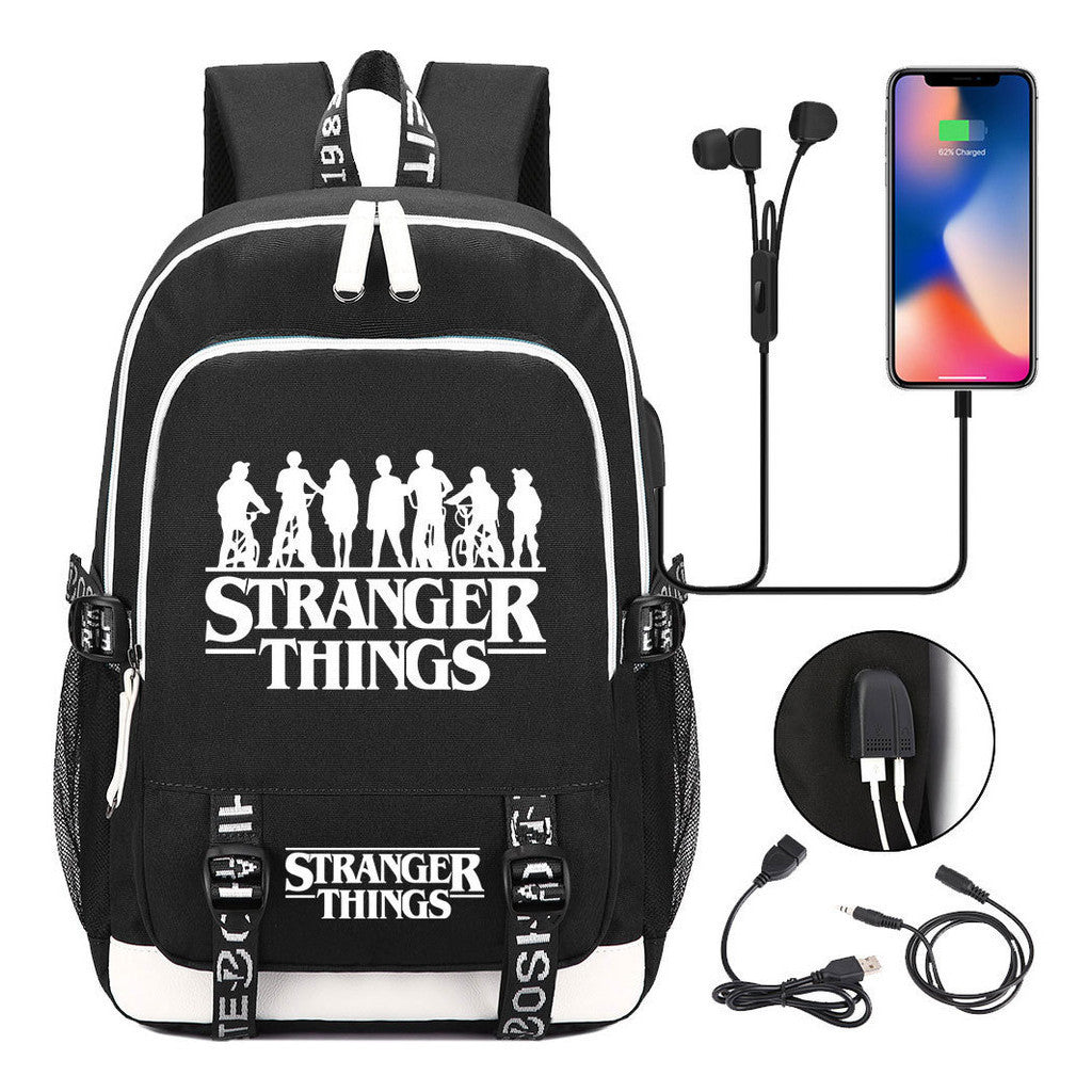 Strange Story Printed Usb Teenage Student Backpacks Men's And Women's Leisure Travel Backpack