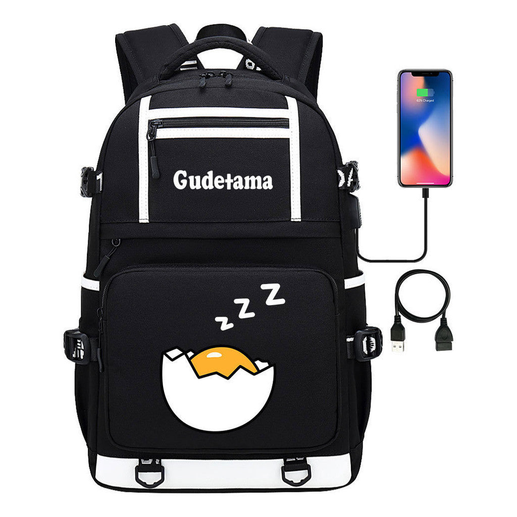 Cartoon Super Cute Lazy Egg Usb Student Backpack For Boys And Girls Backpack Leisure Travel Bag