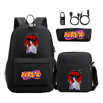 Naruto Usb Password Lock Youth Student Backpack Three Piece Set Backpack Set