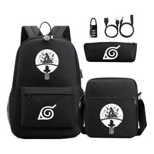 Fashionable Naruto Usb Password Lock Youth Student School Bag Three Piece Backpack Set