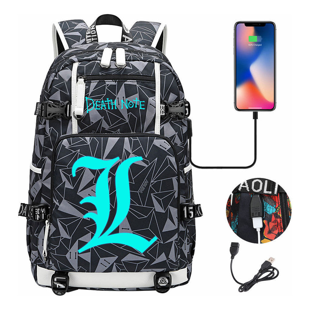 Blue Night Light Death Note Usb Youth Student School Bag Men's And Women's Leisure Travel Backpack