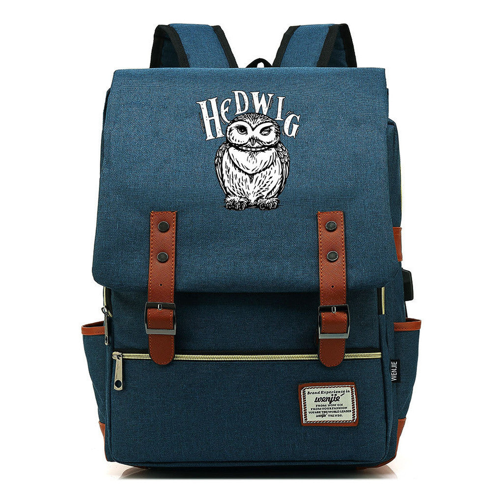 School Of Witchcraft And Wizardry Youth Student Backpack Usb Men's And Women's Leisure Belt Buckle Backpack