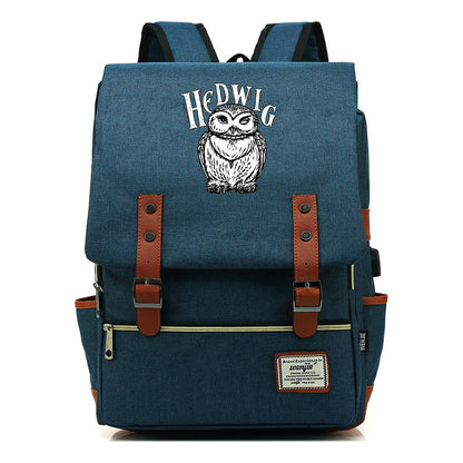 School Of Witchcraft And Wizardry Youth Student Backpack Usb Men's And Women's Leisure Belt Buckle Backpack
