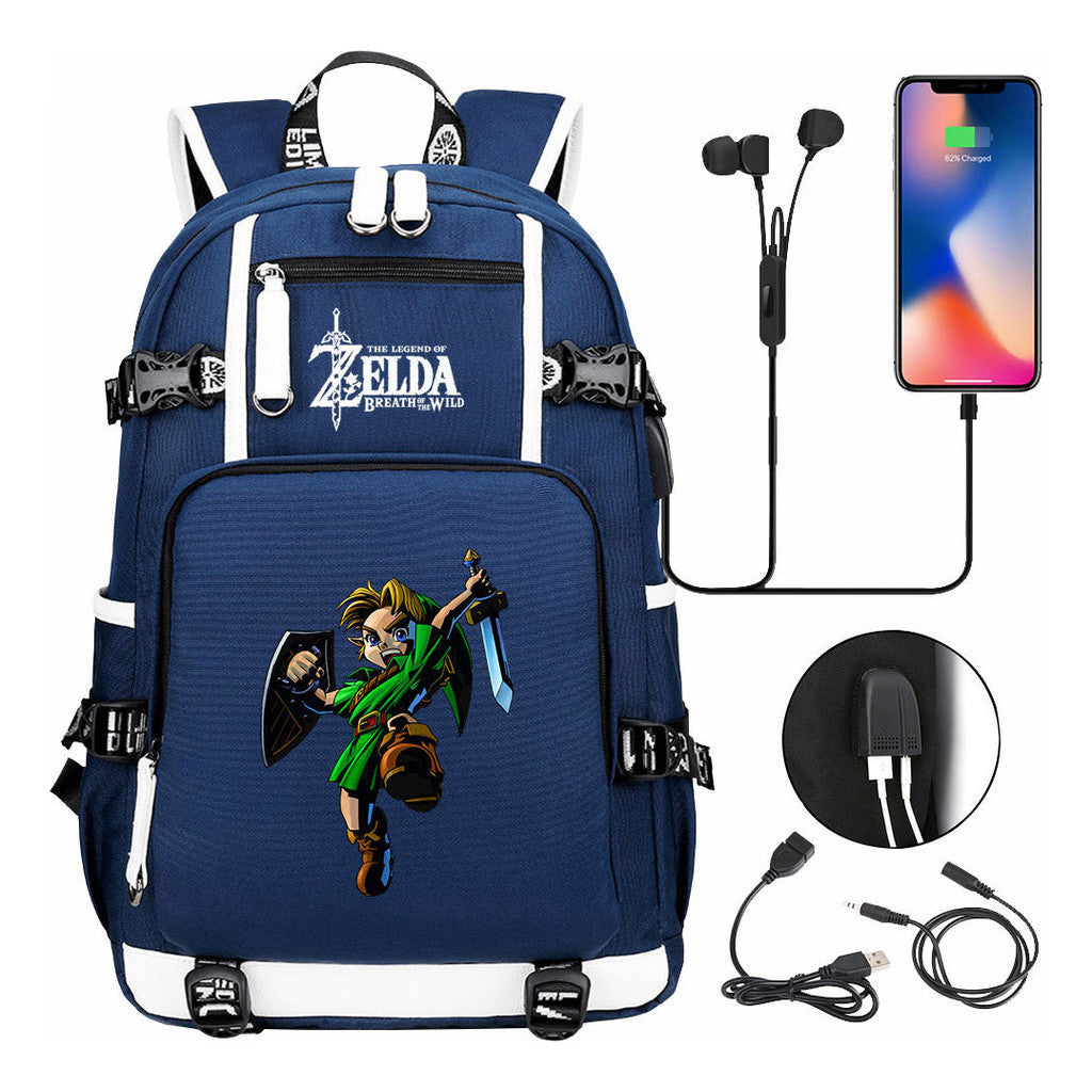Legend Of Zelda Usb Earphones, Youth Backpacks, Men's And Women's Leisure Travel Backpacks