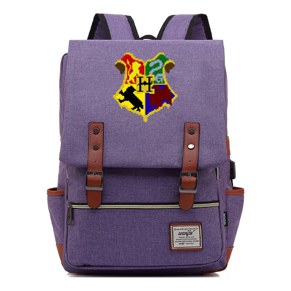 School Of Witchcraft And Wizardry Youth Backpack Usb Leisure Belt Buckle Backpack