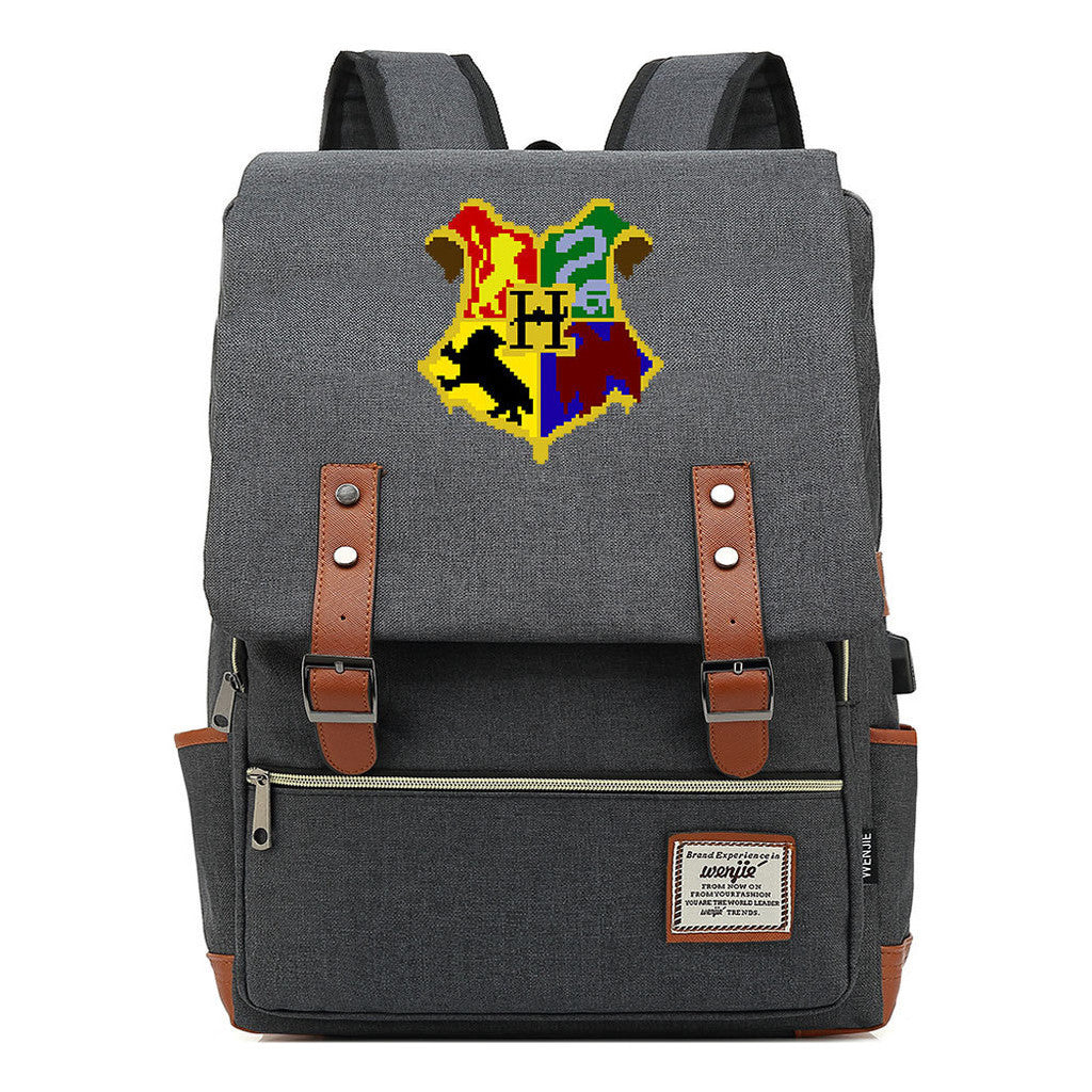 School Of Witchcraft And Wizardry Youth Backpack Usb Leisure Belt Buckle Backpack