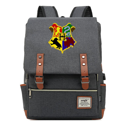 School Of Witchcraft And Wizardry Youth Backpack Usb Leisure Belt Buckle Backpack