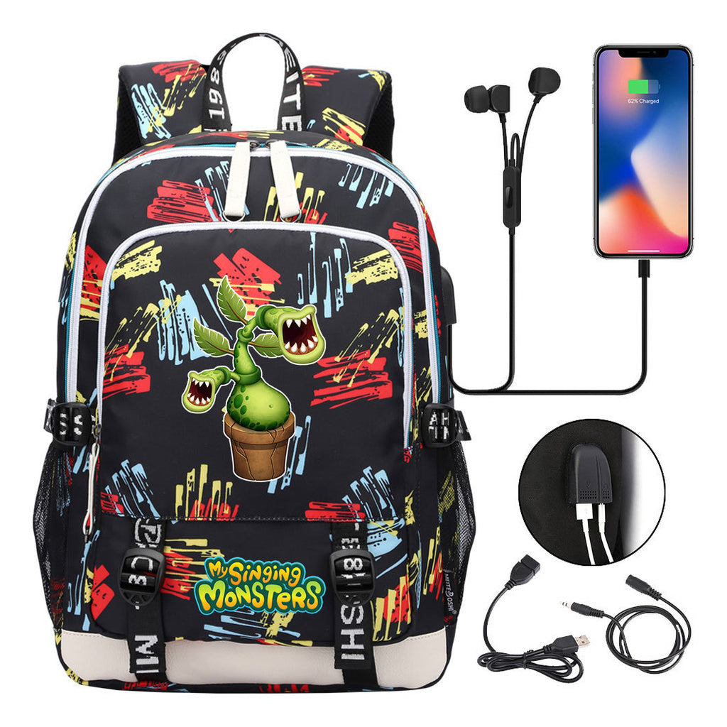 Monster Concert Printed Student Backpack Usb Leisure Backpack