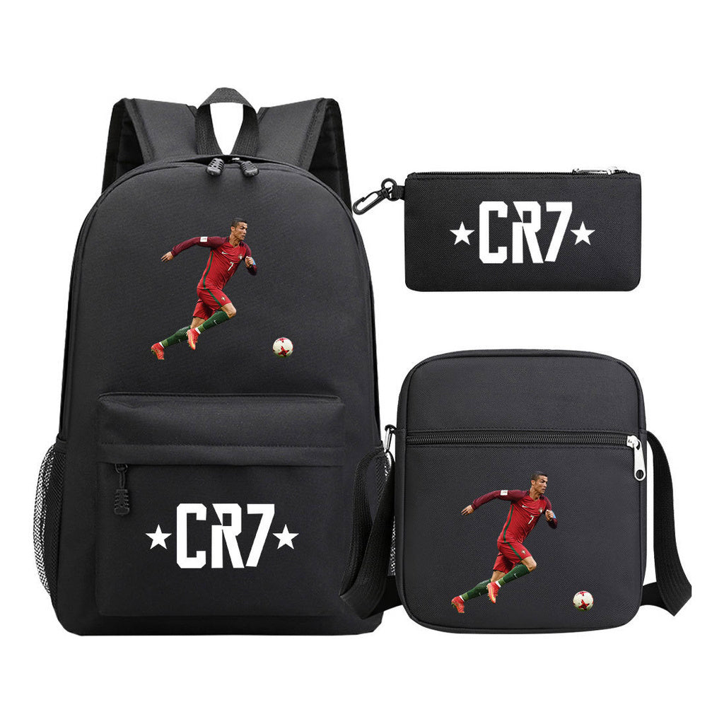 Sports star Cristiano Ronaldo printed youth student backpack 3-piece set for boys and girls backpack set