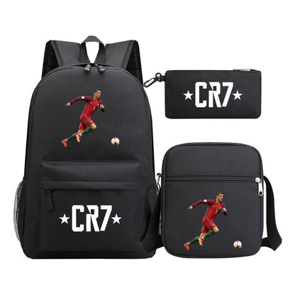 Sports star Cristiano Ronaldo printed youth student backpack 3-piece set for boys and girls backpack set