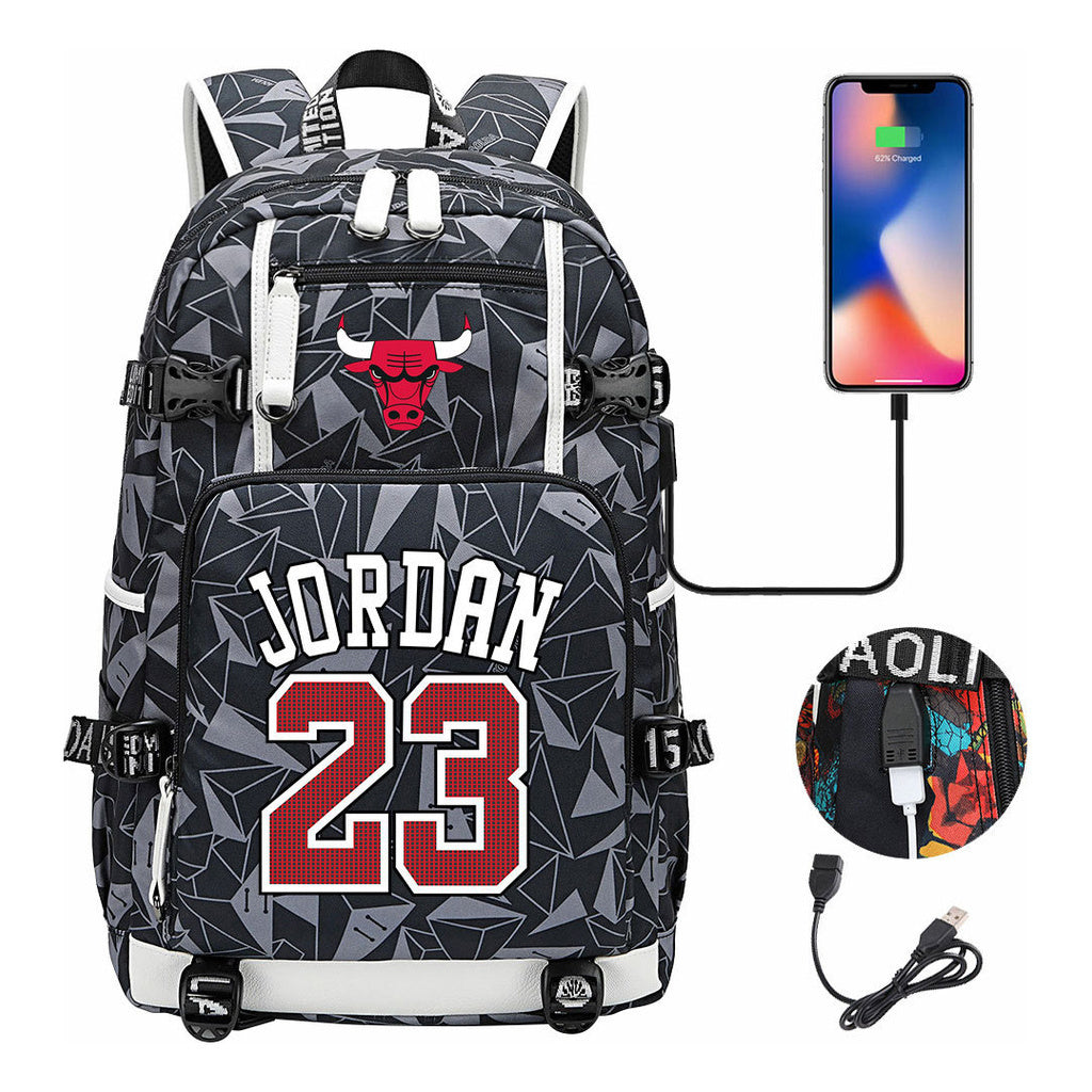 Sports Basketball Star Printed Usb Youth Student Backpack For Men And Women's Leisure Travel Backpack