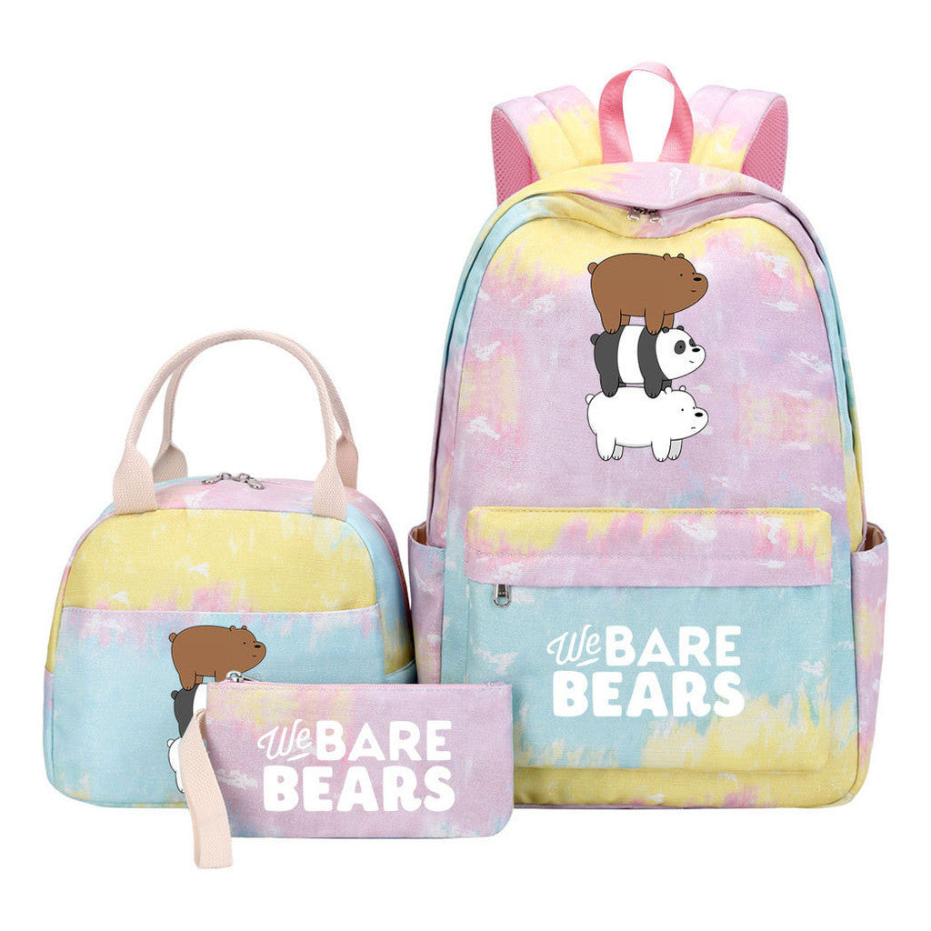 Cartoon Cute Three Bears Youth Student Girls School Bag Lunch Bag Three Piece Set Backpack Set