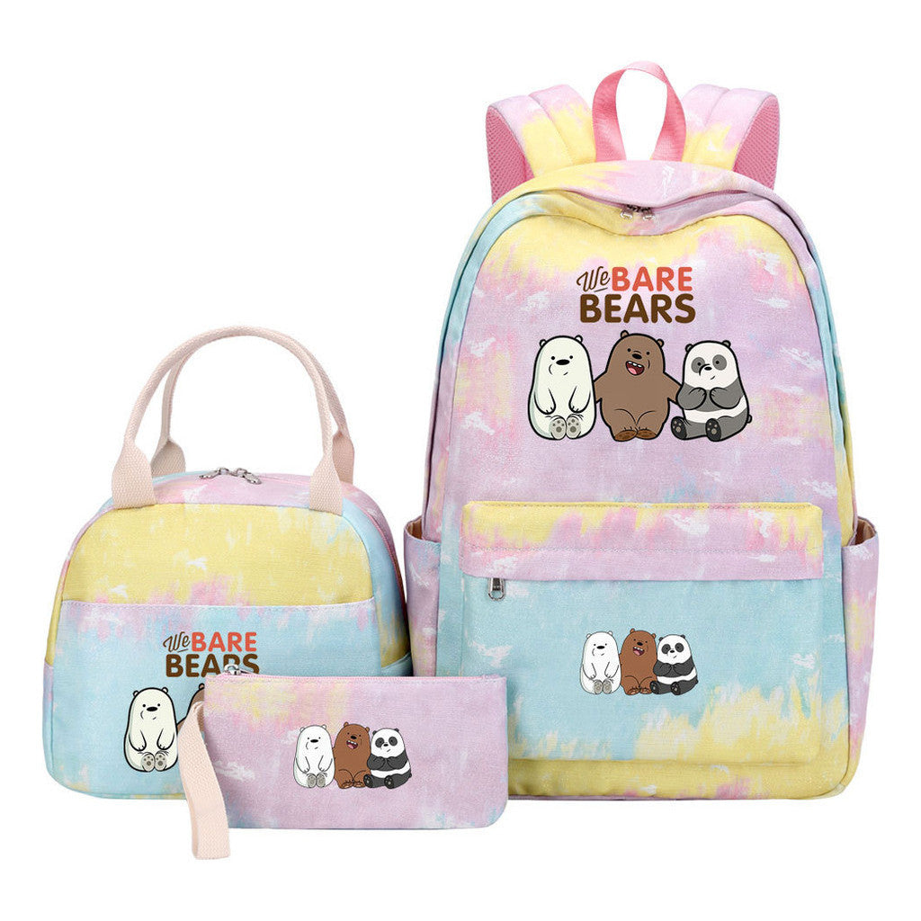 Cartoon Cute Three Cheap Bears Youth Student Girls School Bag Lunch Bag Three Piece Set Backpack Set