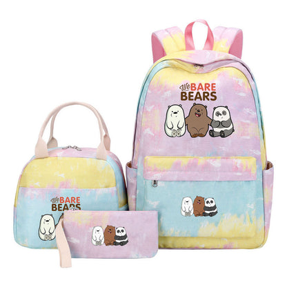 Cartoon Cute Three Cheap Bears Youth Student Girls School Bag Lunch Bag Three Piece Set Backpack Set