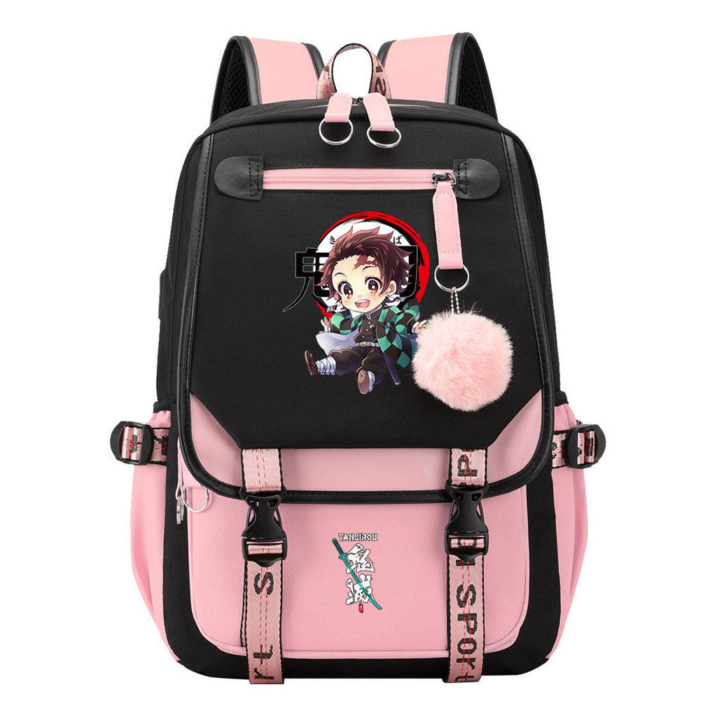 Cartoon Fashion Usb Student Backpack For Boy And Girl, Casual Woven Strap Flip Back Backpack