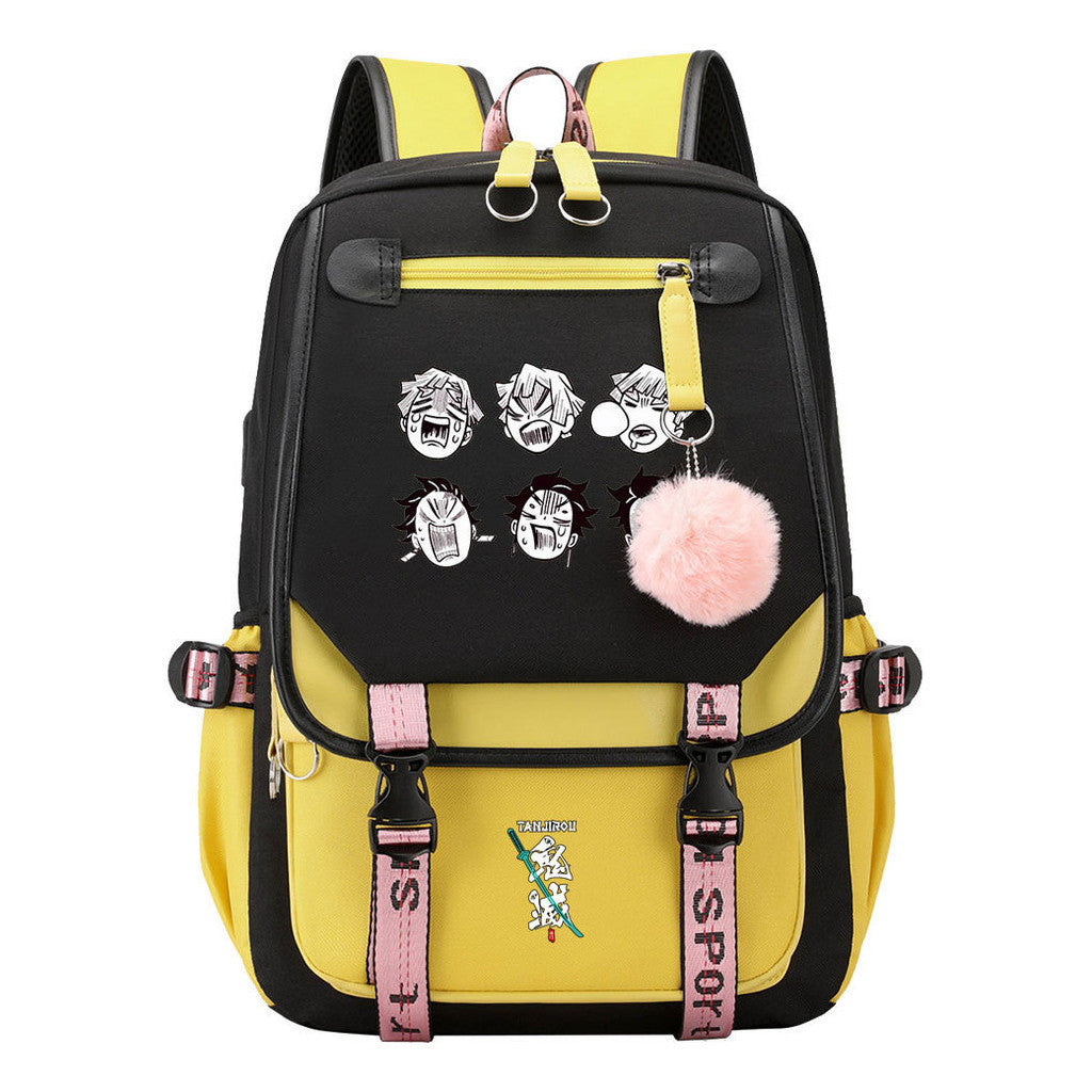 Comic Cartoon Fashion Usb Student Backpack Casual Woven Flap Backpack