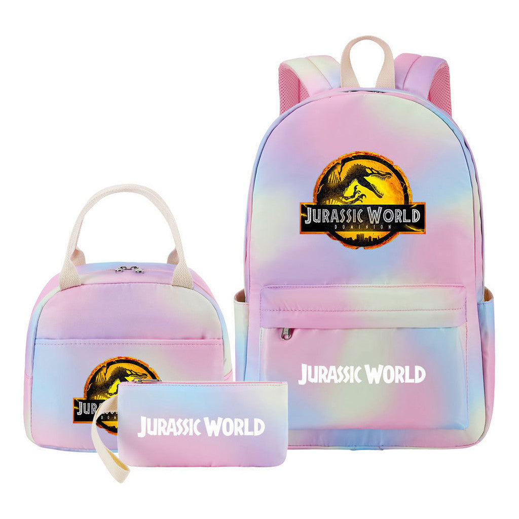 Jurassic Park Dinosaur Student School Bag Lunch Bag Three Piece Set Backpack Set