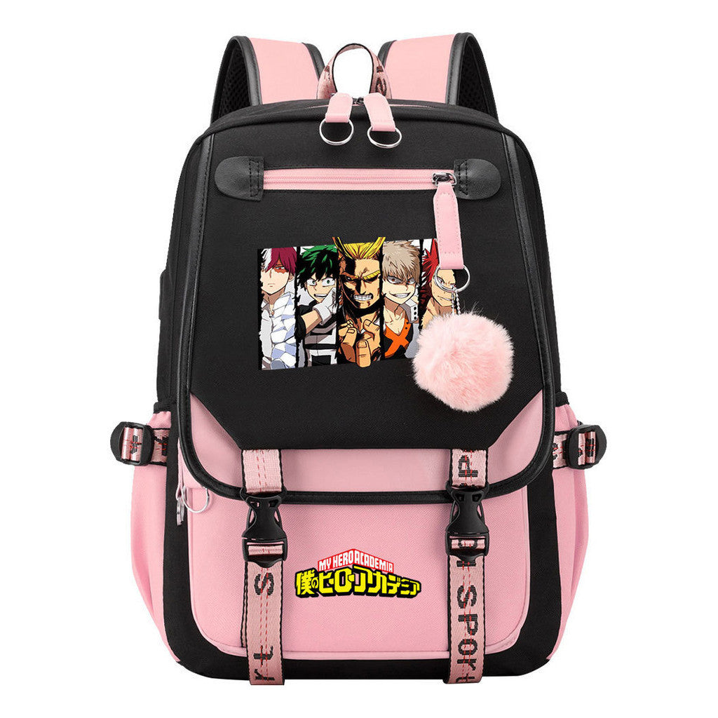 My Heroes Academy Usb Student Backpack, Casual Woven Strap Flip Back Backpack